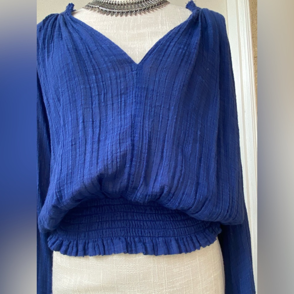 free people one blue gauze oversized blouse peasant sz l